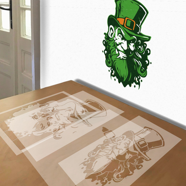 Leprechaun stencil in 4 layers, simulated painting