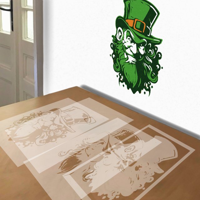 Leprechaun stencil in 4 layers, simulated painting