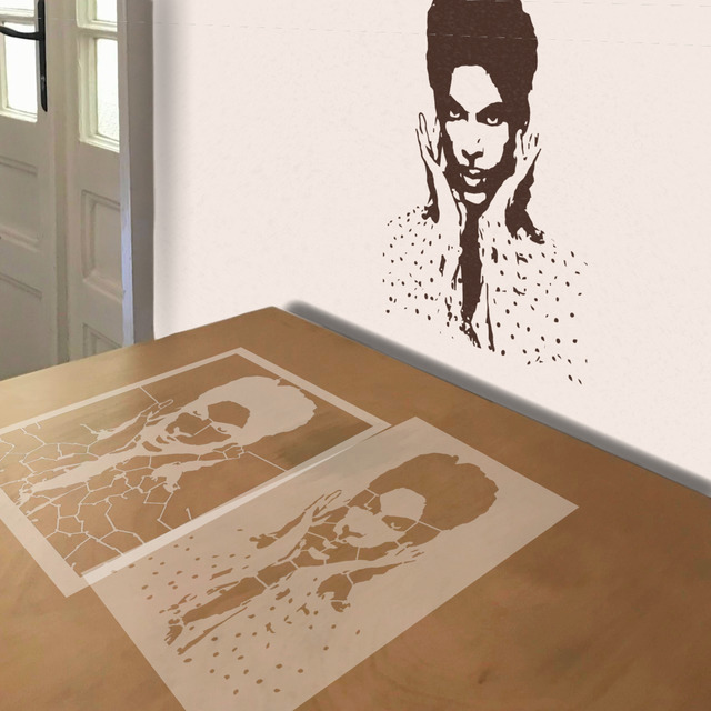 Prince Holding Ears stencil in 2 layers, simulated painting