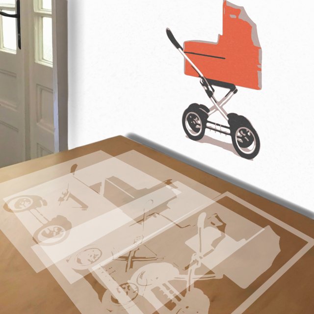 Baby Stroller stencil in 4 layers, simulated painting