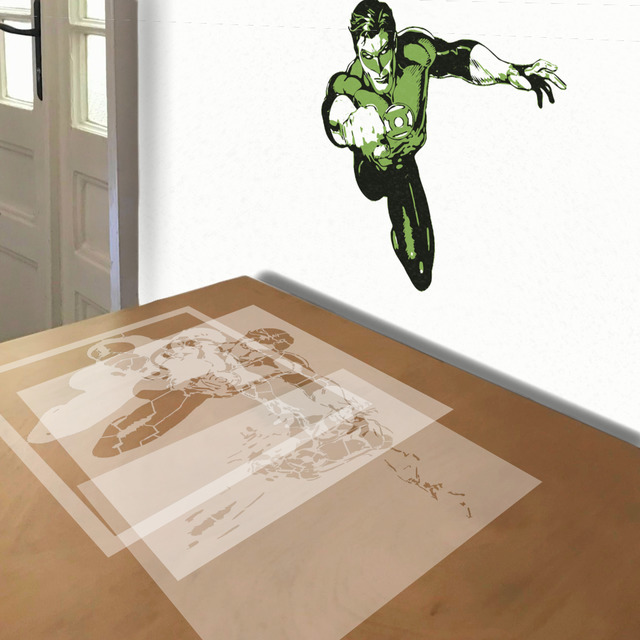 Simulated painting of stencil of Green Lantern