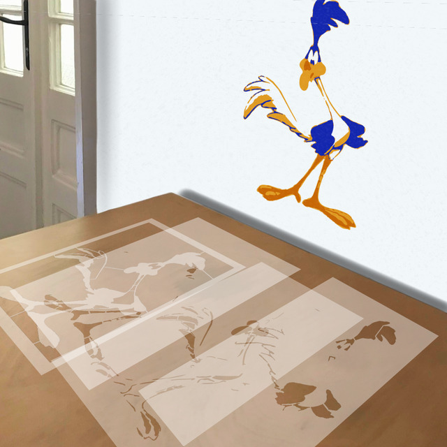 Roadrunner stencil in 4 layers, simulated painting