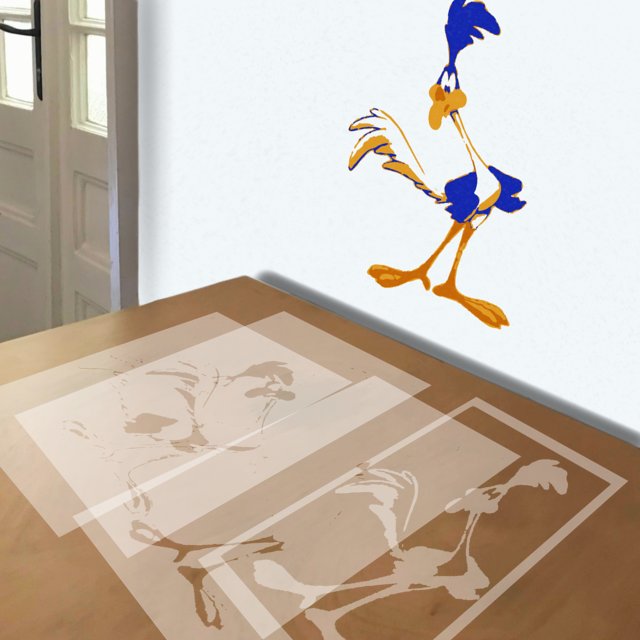 Roadrunner stencil in 4 layers, simulated painting