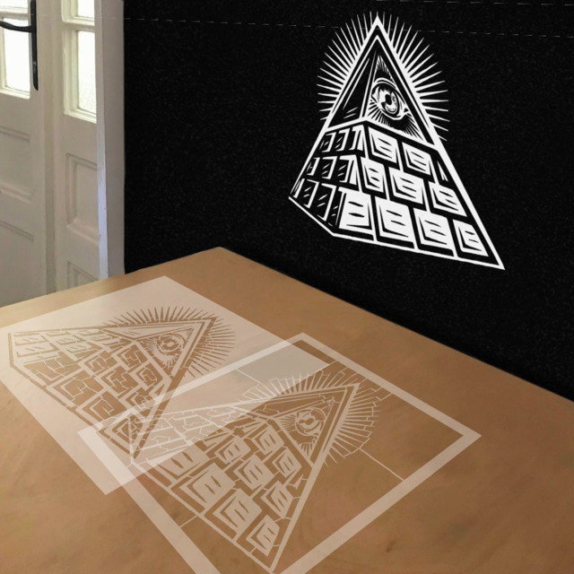 Illuminati Symbol stencil in 2 layers, simulated painting