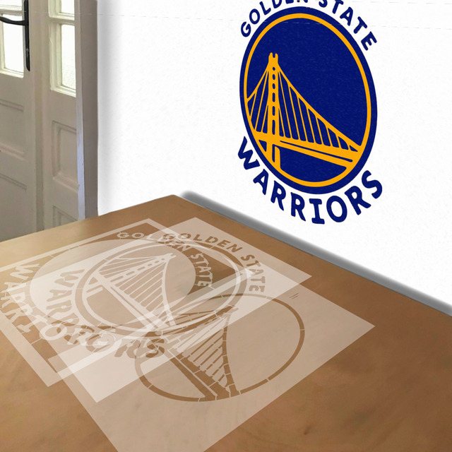 Golden State Warriors stencil in 3 layers, simulated painting