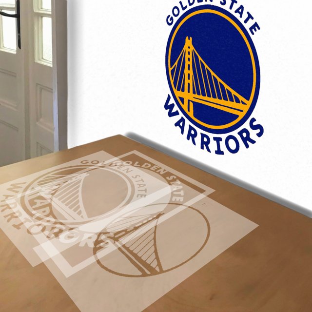 Golden State Warriors stencil in 3 layers, simulated painting