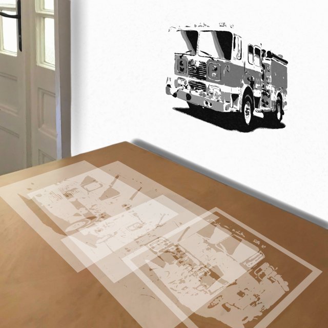 Fire Truck No. 23 stencil in 4 layers, simulated painting