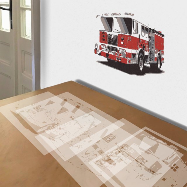 Fire Truck No. 23 stencil in 5 layers, simulated painting
