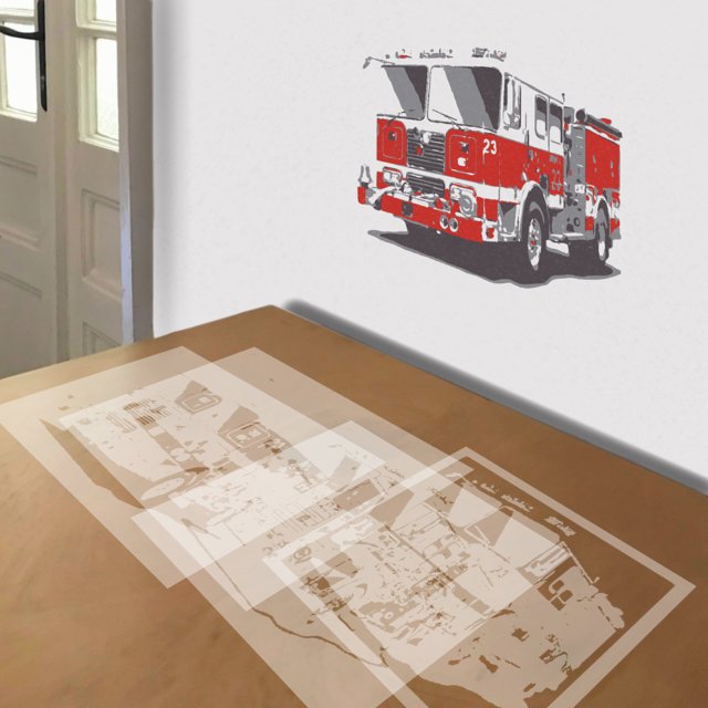 Fire Truck No. 23 stencil in 4 layers, simulated painting