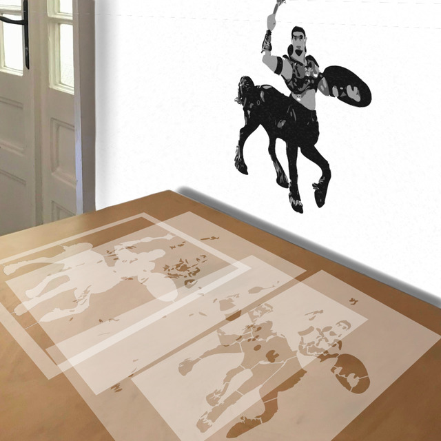 Centaur stencil in 4 layers, simulated painting
