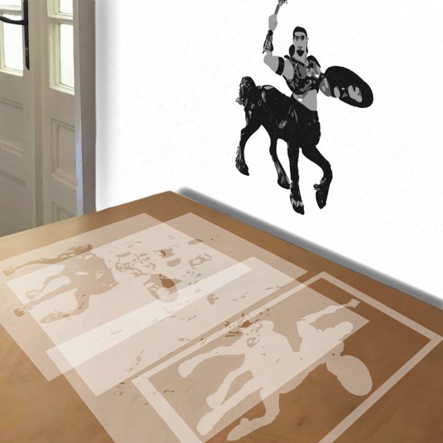 Centaur stencil in 4 layers, simulated painting