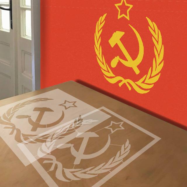 Hammer and Sickle stencil in 2 layers, simulated painting
