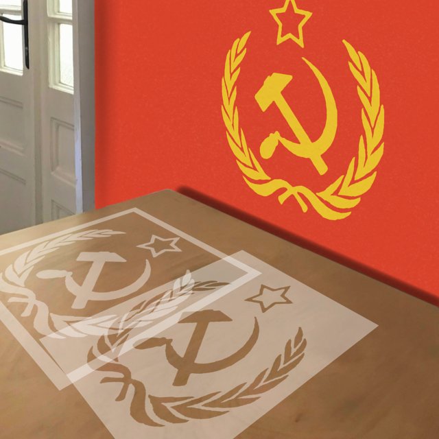 Hammer and Sickle stencil in 2 layers, simulated painting