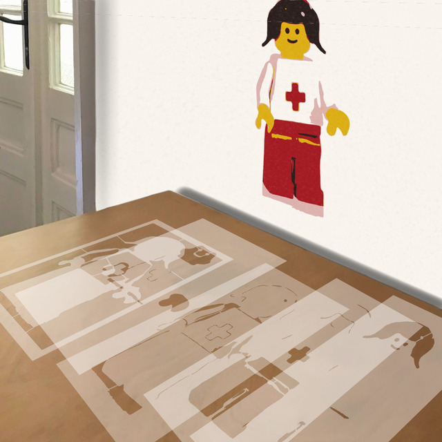 Lego Nurse stencil in 5 layers, simulated painting