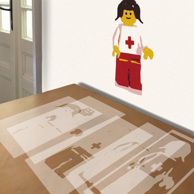 Lego Nurse stencil in 5 layers, simulated painting