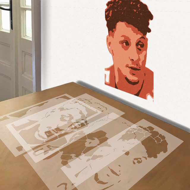 Patrick Mahomes stencil in 4 layers, simulated painting