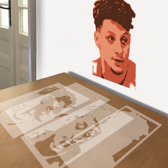 Patrick Mahomes stencil in 4 layers, simulated painting