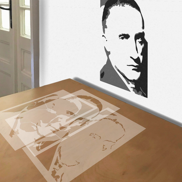 Marcel Duchamp stencil in 3 layers, simulated painting