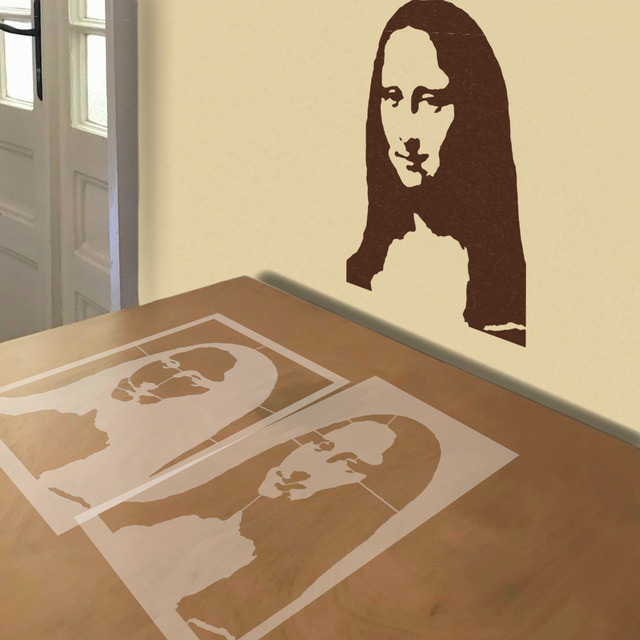 Mona Lisa stencil in 2 layers, simulated painting