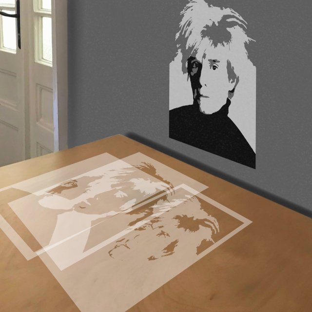 Andy Warhol stencil in 3 layers, simulated painting