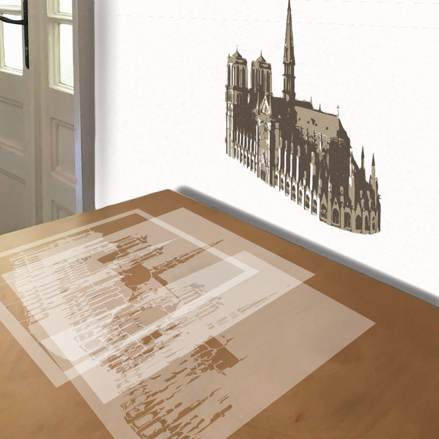 Simulated painting of stencil of Notre Dame Cathedral