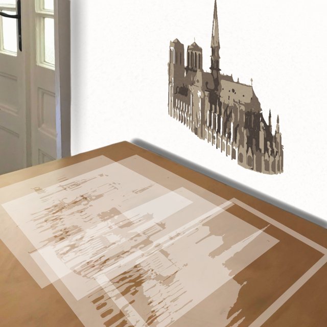 Notre Dame Cathedral stencil in 4 layers, simulated painting