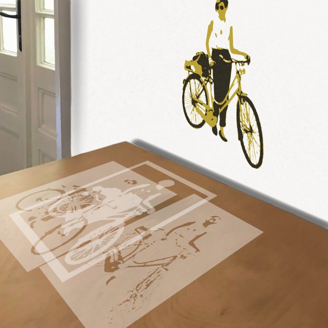 Bicycle stencil in 3 layers, simulated painting