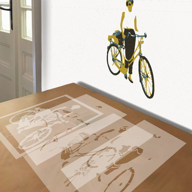 Bicycle stencil in 4 layers, simulated painting