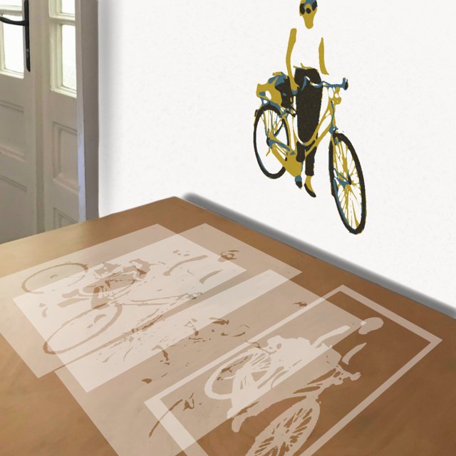 Bicycle stencil in 4 layers, simulated painting