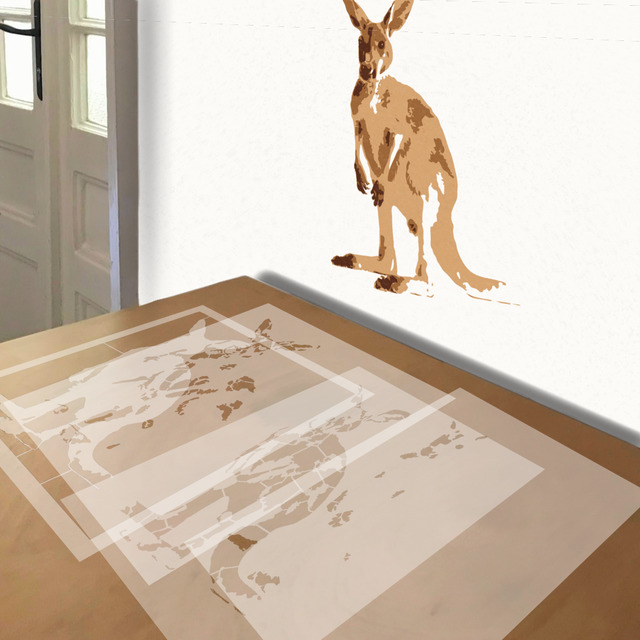 Kangaroo stencil in 4 layers, simulated painting