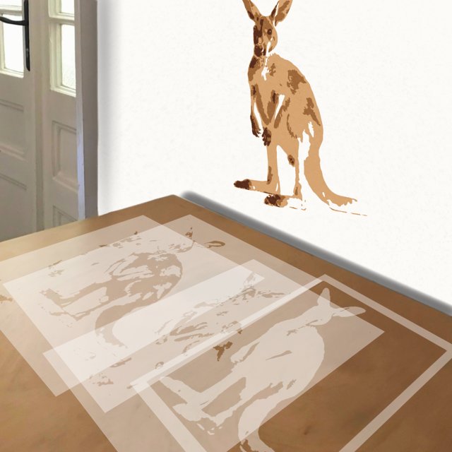 Kangaroo stencil in 4 layers, simulated painting