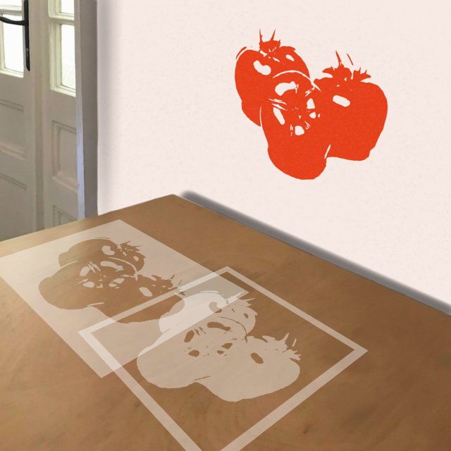 Tomatoes stencil in 2 layers, simulated painting