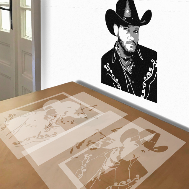 Cowboy stencil in 4 layers, simulated painting