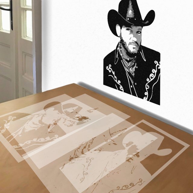 Cowboy stencil in 4 layers, simulated painting