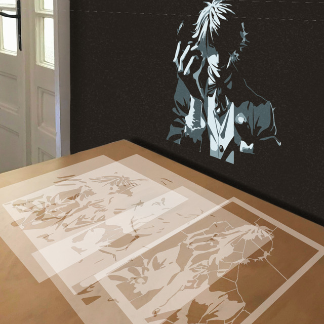 Black Butler stencil in 4 layers, simulated painting