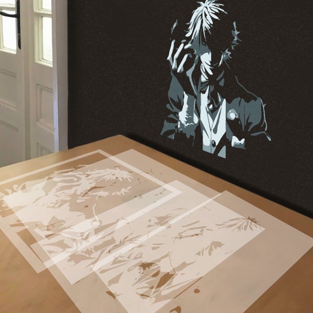 Black Butler stencil in 4 layers, simulated painting