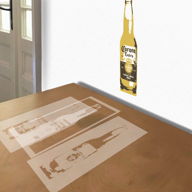 Corona Beer stencil in 3 layers, simulated painting