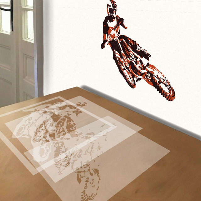 Motorcycle Rider stencil in 3 layers, simulated painting