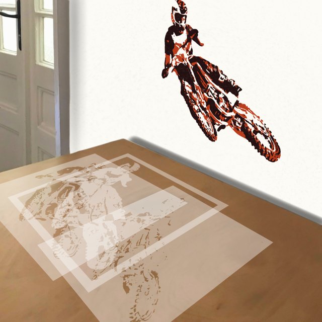 Motorcycle Rider stencil in 3 layers, simulated painting