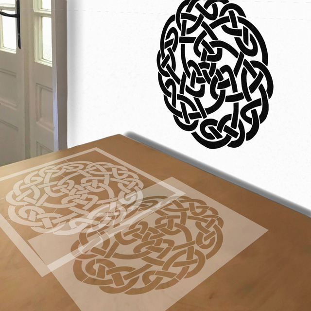 Round Three-Sided Celtic Knot stencil in 2 layers, simulated painting