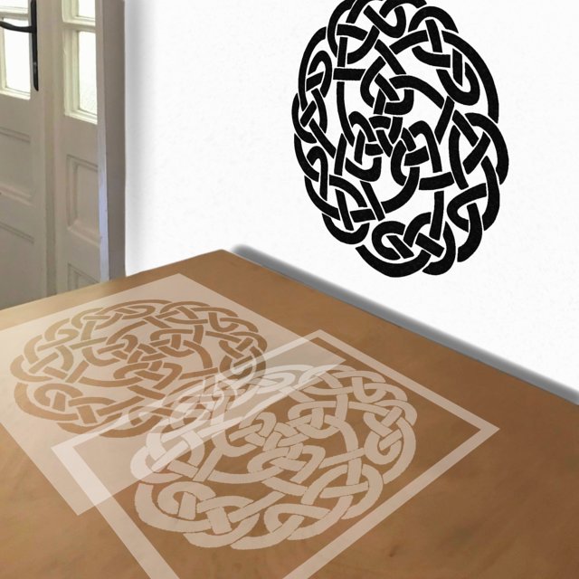 Round Three-Sided Celtic Knot stencil in 2 layers, simulated painting