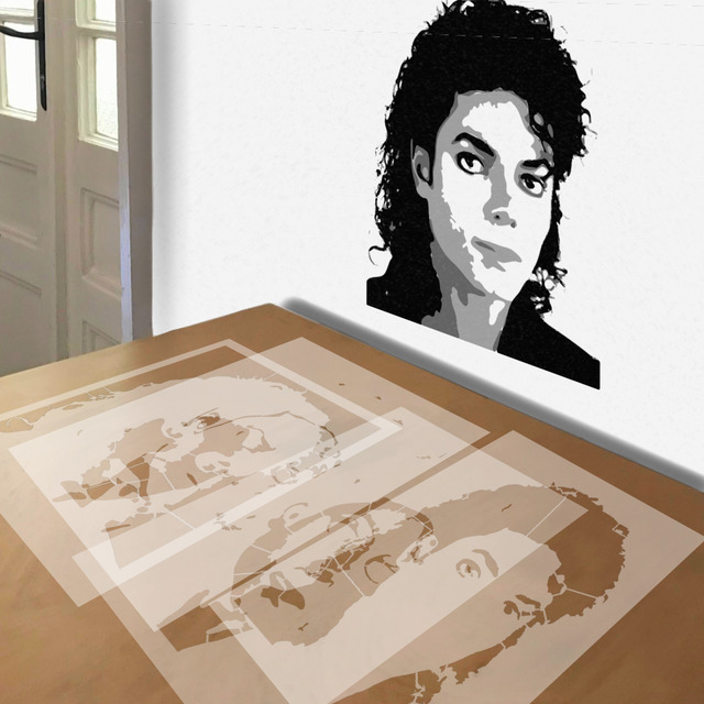 Michael Jackson stencil in 4 layers, simulated painting
