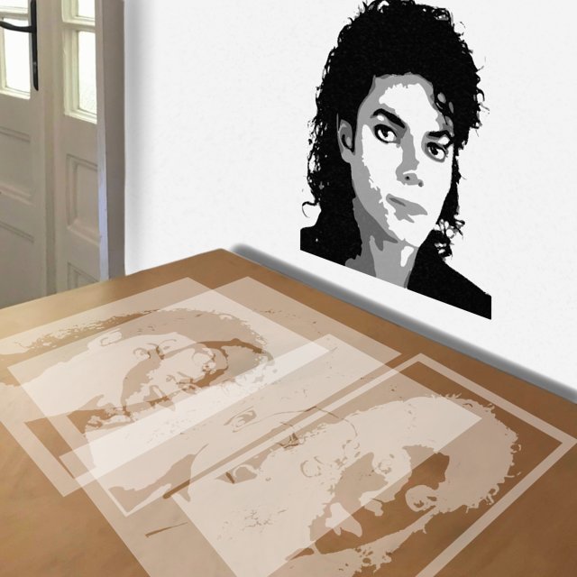 Michael Jackson stencil in 4 layers, simulated painting