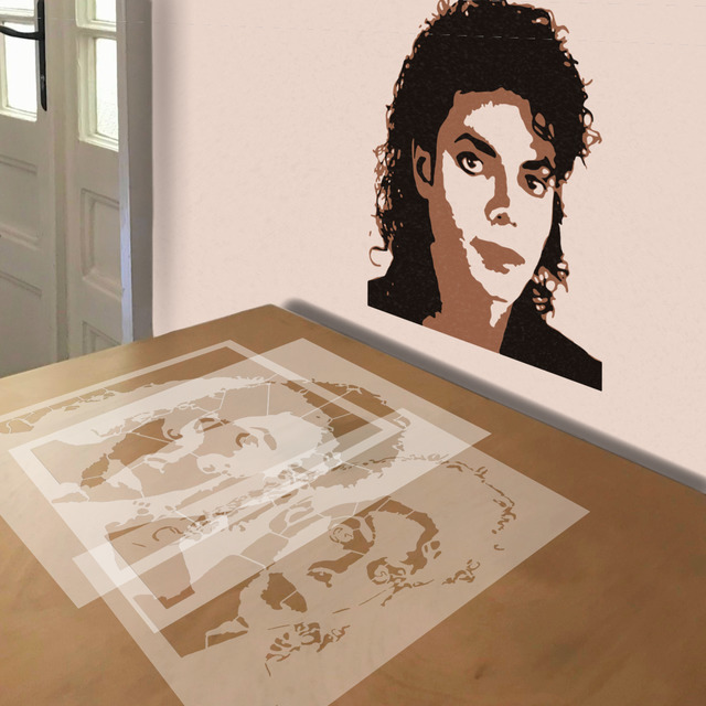Michael Jackson stencil in 3 layers, simulated painting