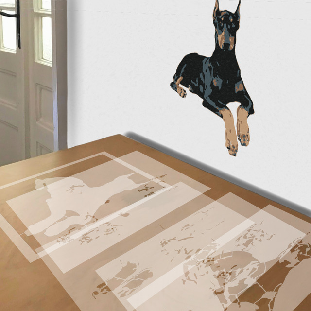 Doberman in Repose stencil in 5 layers, simulated painting