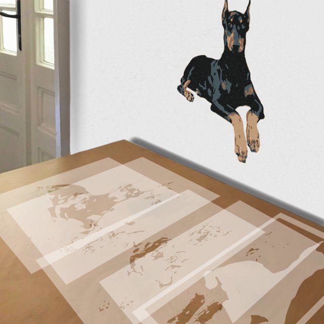 Doberman in Repose stencil in 5 layers, simulated painting