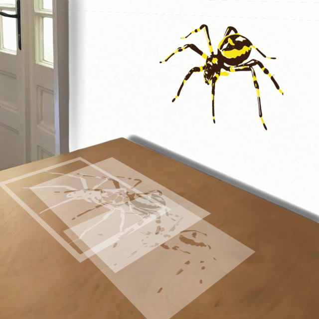 Spider stencil in 3 layers, simulated painting