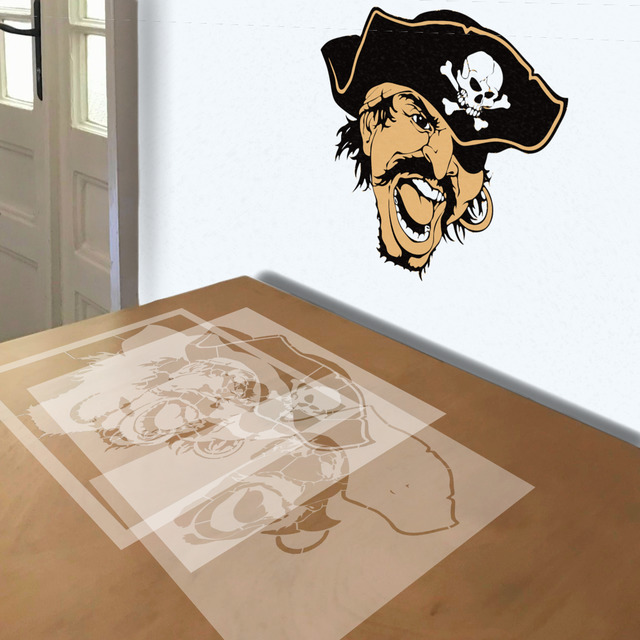 Pirate stencil in 3 layers, simulated painting