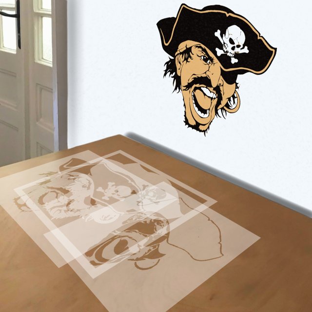 Pirate stencil in 3 layers, simulated painting