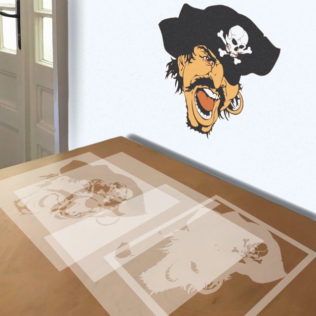 Pirate stencil in 4 layers, simulated painting